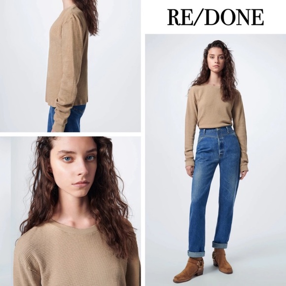 Re/Done Originals LS Thermal Tee Shirt in Vintage White Round neck NWOT Small - Picture 2 of 10